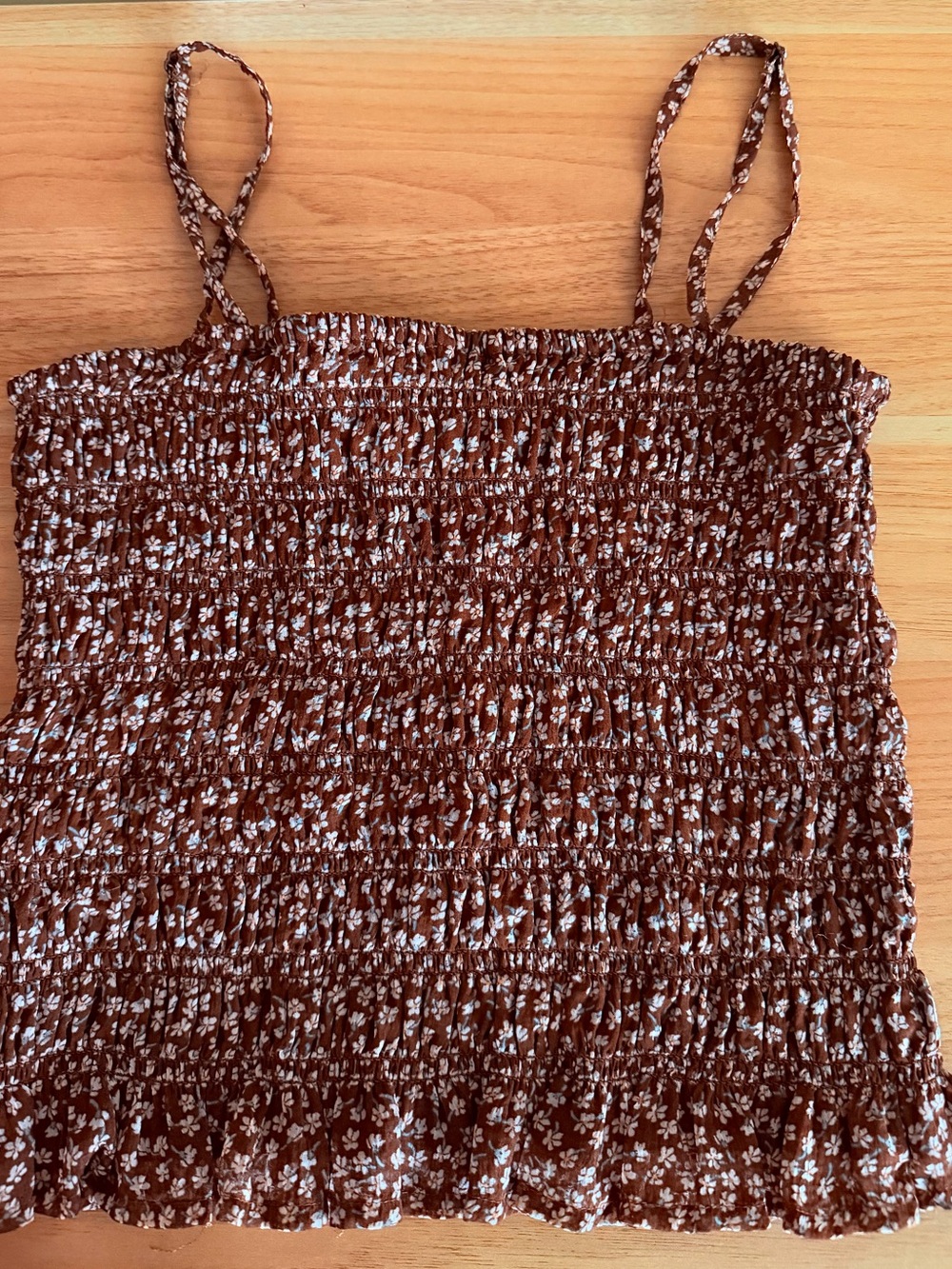 American Eagle Floral Smocked Crop Top Spaghetti Strap Size XS Brown Y2K